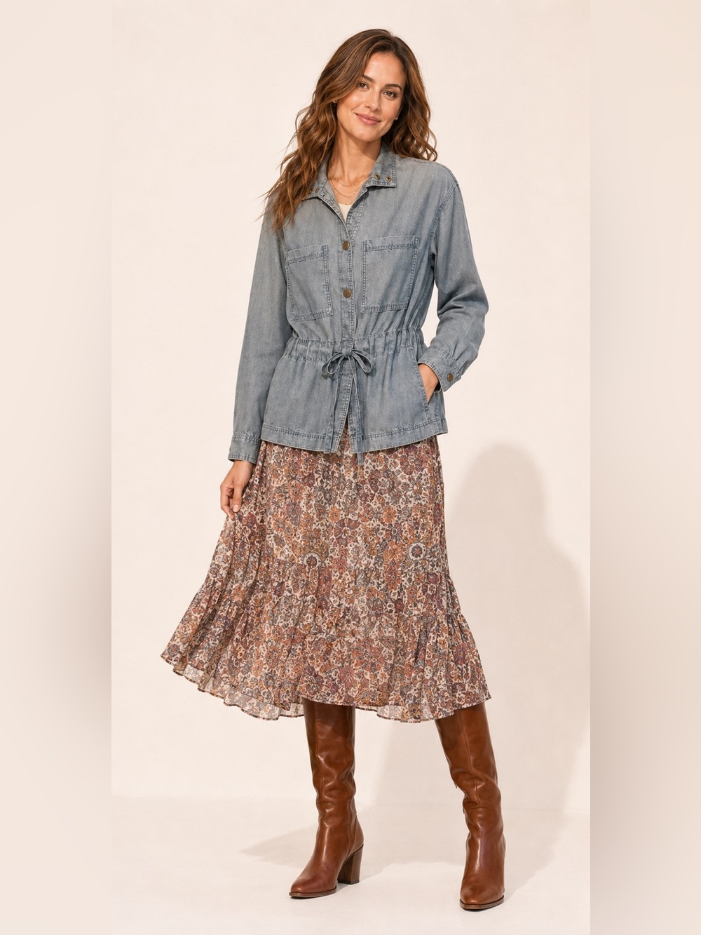 🛍️ 5/$40 Sale Popsugar Denim Jacket w/ Drawstring Waist Size S